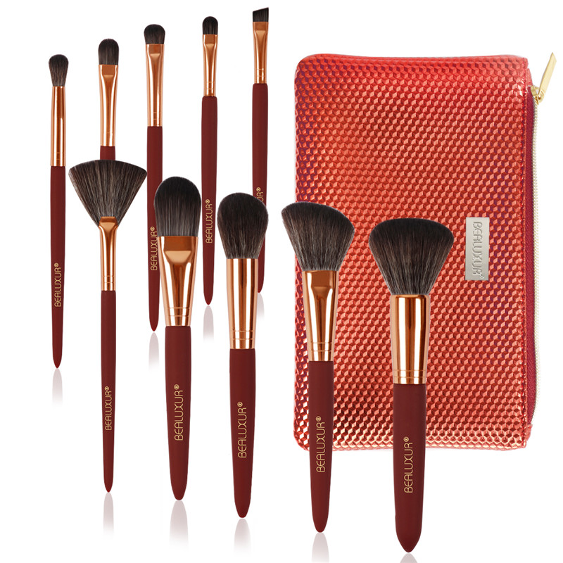 Makeup Brush Set, Premium Synthetic Fiber Make Up Brush Kit Powder Foundation Blending Eyeliner Face Cosmetics Concealers Eye Shadows Brushes Tools with PU Leather Travel Makeup Bag (10pcs)