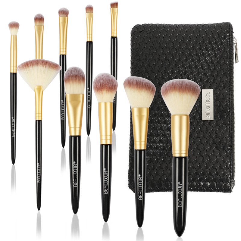 10PCS Makeup Brush Set, Premium Synthetic Fiber Make Up Brush Kit Brushes Tools with PU Leather Travel Makeup Bag