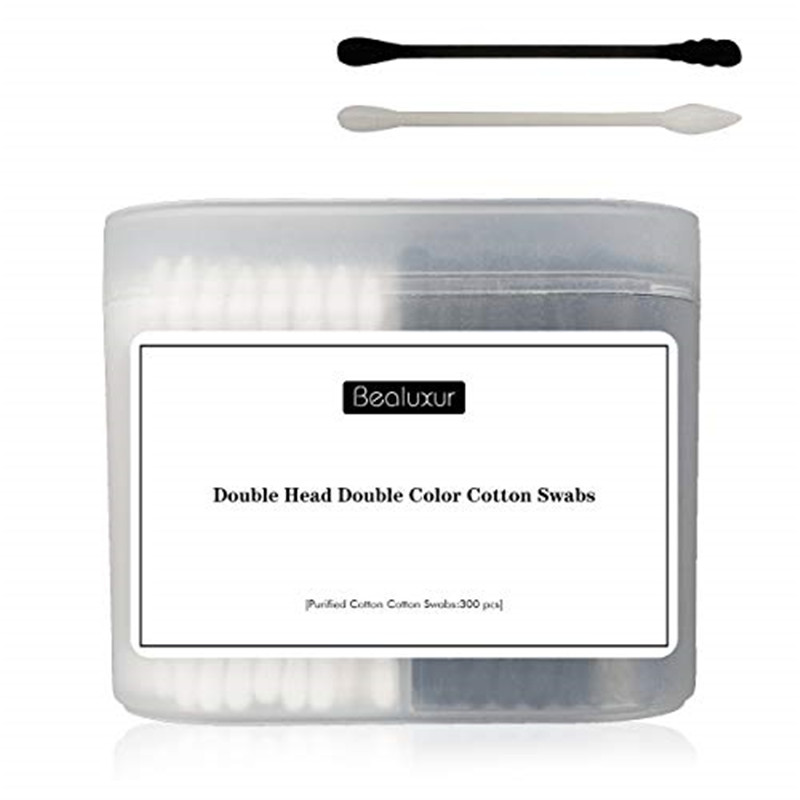 Cotton Swabs, 300Pcs Cotton Buds Double Head 100% Cotton White and Black Natural Paper Sticks Multipurpose Makeup & Cleaning Sterile Sticks