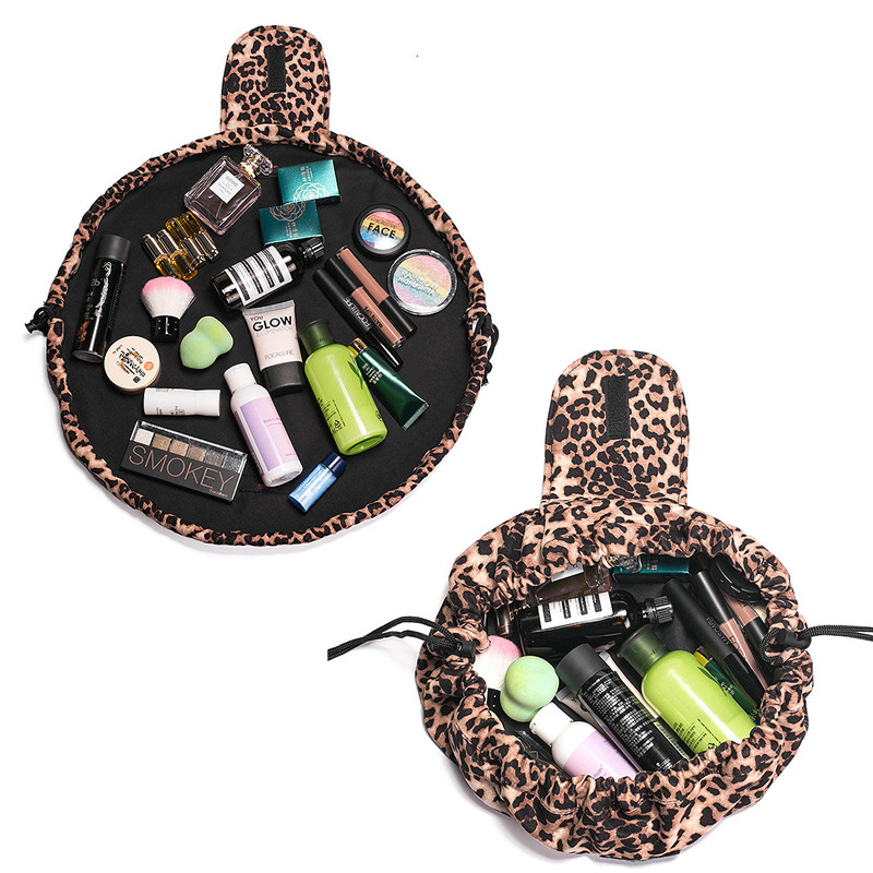 Lazy Cosmetic Bag/Drawstring Makeup Bag/Toiletry Bag/Large Capacity Travel Bag/Make up Organizer for Women and Girls - Leopard…