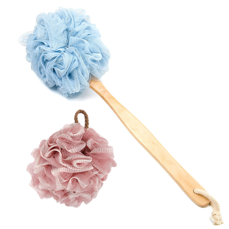 Shower Loofah, Bath Sponge Set Includes 1 Long Handled Back Scrubber & 1 Shower Brush for Women & Men Body, Face and Spa Washing