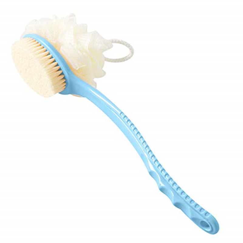 2 IN 1 Bath Body Brush with Soft Loofah and Bristles,Back Scrubber with Curved Long Handled Shower Brush for Wet or Dry, Women & Men Body,Face and Spa Washing