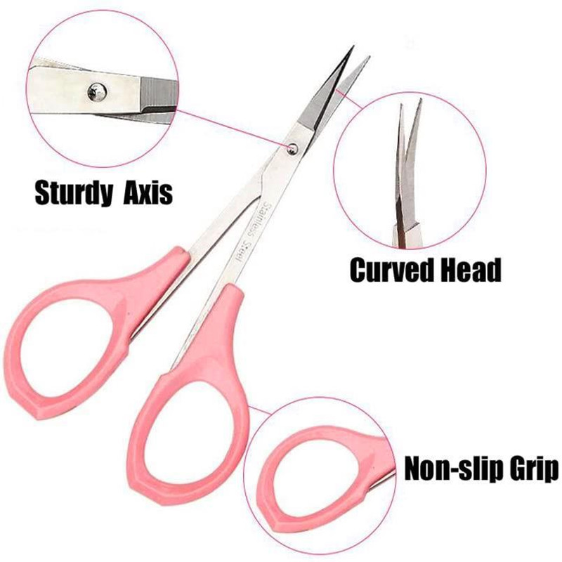 Ericotry Stainless Steel Curved Eyebrow Scissors Craft Facial Hair Scissors Eyebrow Trimmer Pointed Tip Tweezer Ear Nostril Eyebrow Beard Mustache Trimming for Men Women Pink/////CURVED BLADE FOR