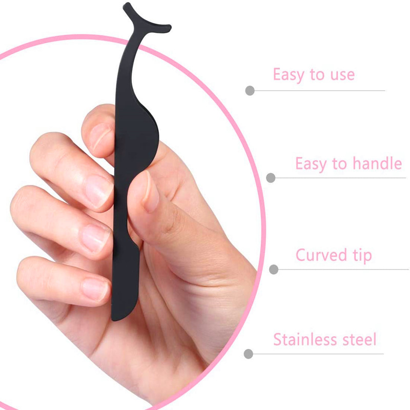 False Eyelashes Extension Applicator Stainless Steel Tweezers Remover Clip Tweezers Nipper (Black)