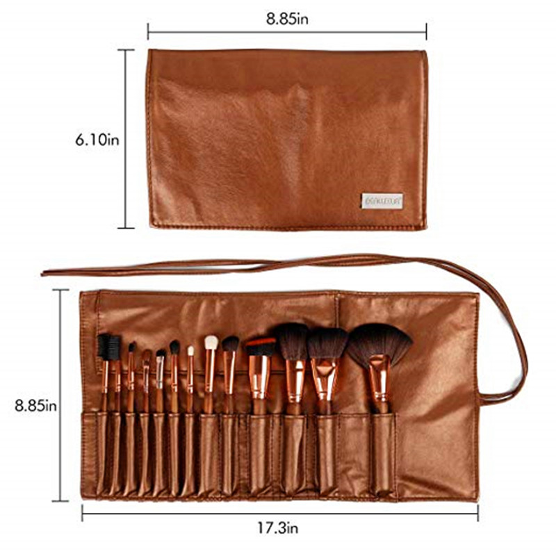 BEALUXUR 13pcs makeup brushes with leather bag Premium Synthetic Cosmetic brush kit Eco-friendly brush set