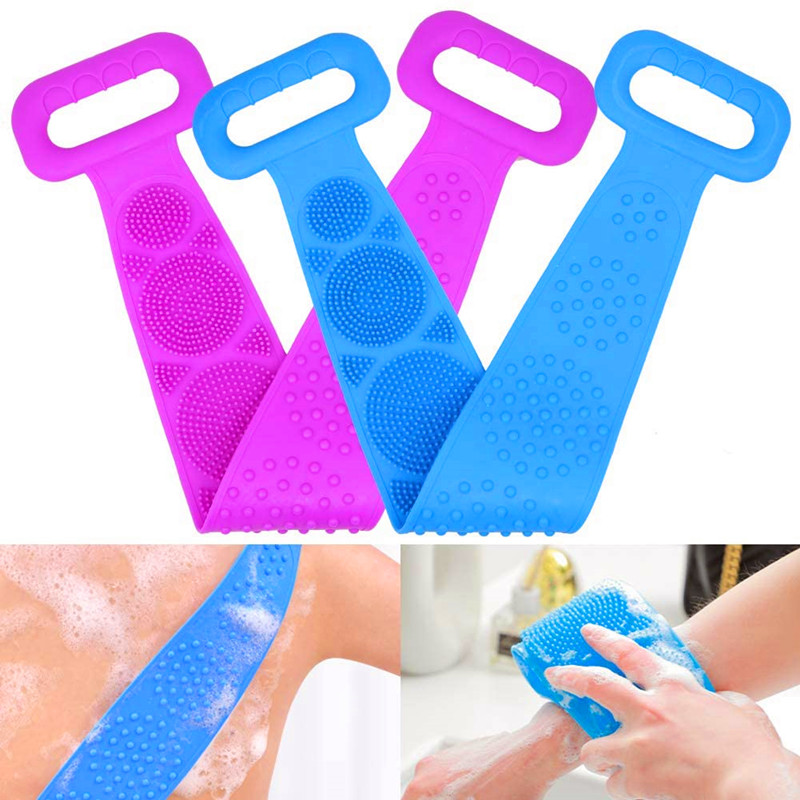 2 Pack Silicone Bath Body Brush Back Scrubber Exfoliating Back Washer Scrub Soft Belt for Women Men Deep Clean Massage Skin