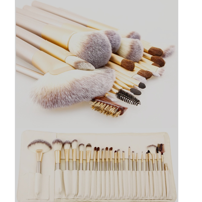 BEALUXUR 24 Pcs Champagne Professional Makeup Brush Set for professional and at home use or Gift Kit- White